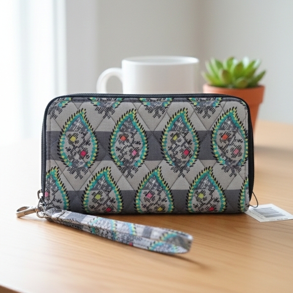 Vera Bradley Handbags - Vera Bradley Gray Quilted Wristlet Wallet with Teal & Pink Accents